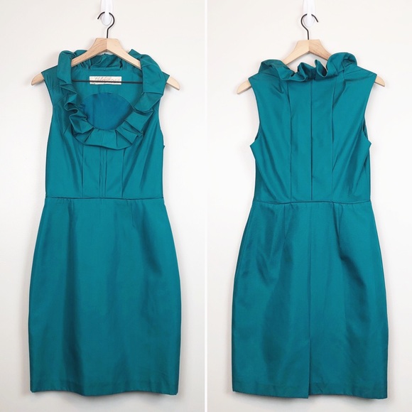 Lela Rose Dresses & Skirts - Lela Rose Ruffle Neck Silk Dress in Teal